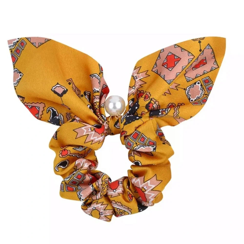 NEW Chiffon Bowknot Scrunchies w/ Faux Pearl